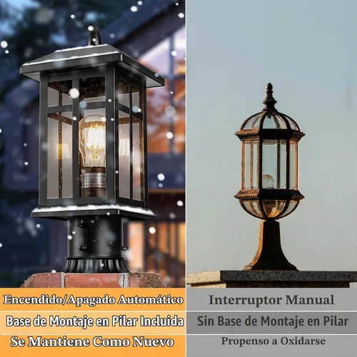 Vista 7 de Brilvibera Lámpara de Poste Exterior Negra de Anochecer a Amanecer, Lámpara de Poste con Montaje en Pilar, Farol de Poste Exterior Impermeable