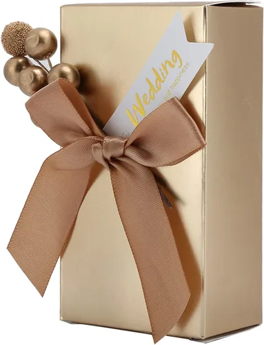 Vista 9 de Cajas de recuerdos de fiesta con lazo, 50 unidades, cinta de champán, caja de regalo de papel de caramelo, bolsas rectangulares con purpurina