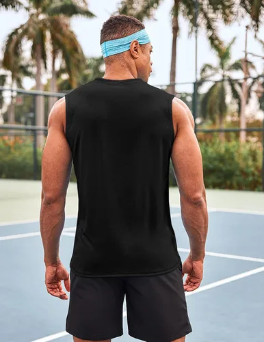Vista 3 de COOFANDY Camiseta sin mangas para hombre, paquete de 3 camisetas sin mangas para gimnasio, cuello en V, culturismo, musculación