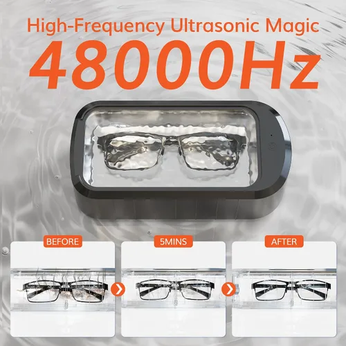 Vista 3 de ROLWAY Limpiador ultrasónico de joyas, limpiador de joyas de 48 KHz, 20 onzas, máquina ultrasónica con limpieza profunda de 5 minutos de un solo