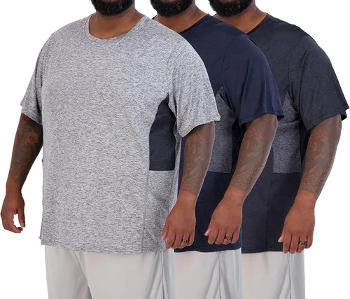Vista 16 de 3 Pack Men's Big and Tall Dry Fit T Shirts Workout Gym Athletic Crew Tee Manga corta - Conjunto 1