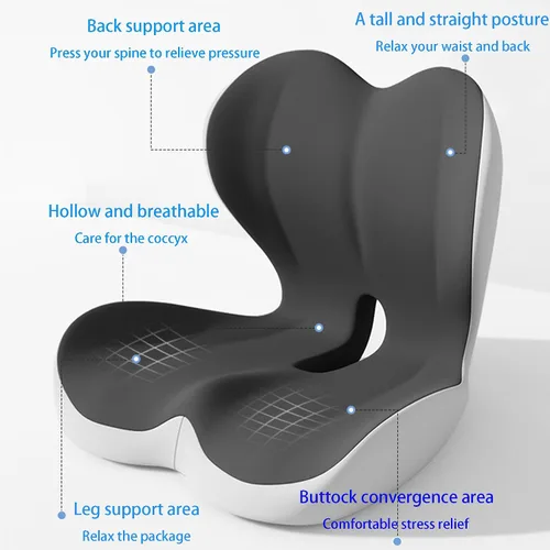 Vista 2 de Cojín de asiento en forma de L para estar sentado durante mucho tiempo, espuma viscoelástica, soporte ergonómico de respaldo para dolor de espalda