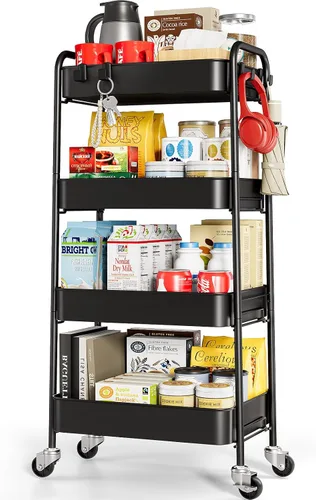 Vista 10 de TOOLF Carrito de metal de 3 niveles con ruedas, carrito organizador de almacenamiento para cocina, baño, oficina, artículos esenciales para bebés