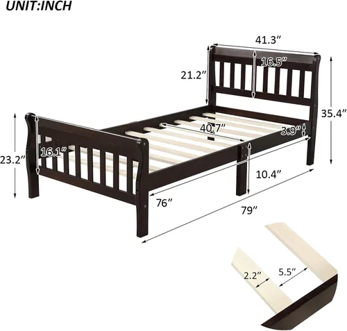 Vista 3 de Merax - Cama de plataforma de madera para cama doble con somier y soporte para listones de madera