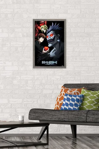 Vista 2 de Trends International Death Note - Póster de pared de grupo, 14.725 x 22.375 pulgadas, versión enmarcada de madera de granero