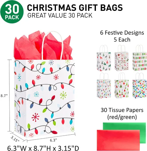 Vista 3 de SUNCOLOR 30 pequeñas bolsas de regalo de Navidad con papel de seda