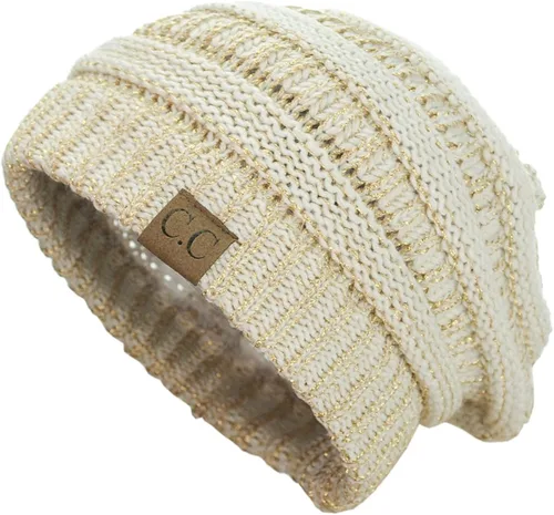 Vista 2 de C.C - Gorro de punto trenzado, elástico, moderno, grueso, suave y abrigado