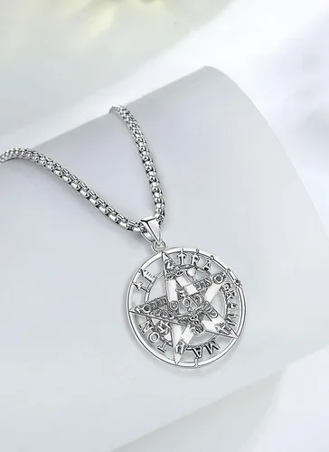 Vista 2 de CELESTIA Collar de pentagrama de plata de ley 925 para mujeres y hombres, cadena de 24 pulgadas, Plata esterlina