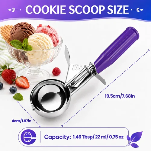 Vista 2 de Cuchara de helado, cuchara de galletas de tamaño pequeño, cuchara de melón con liberación de gatillo para albóndigas de melón, cuchara de helado