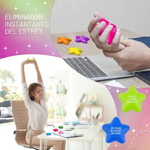 Vista 5 de SHQDD 100 pelotas antiestrés con forma de estrella a granel para adultos y niños - Citas motivacionales, juguetes de espuma suave para apretar