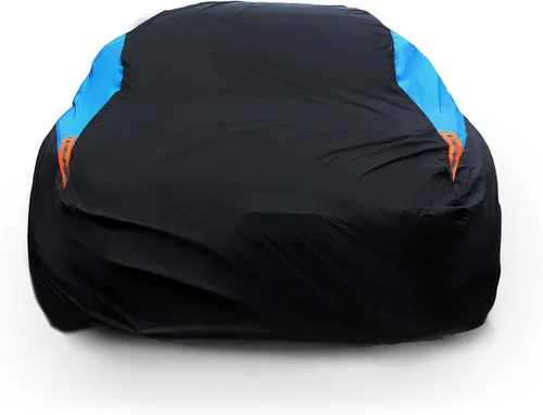 Vista 14 de MORNYRAY Funda impermeable para auto para todo tipo de clima, protección UV, resistente al viento, para exteriores, ajuste universal para sedán Azul