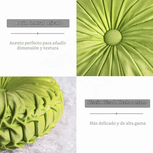 Vista 3 de HIG - Juego de 2 almohadas decorativas plisadas redondas de terciopelo verde manzana