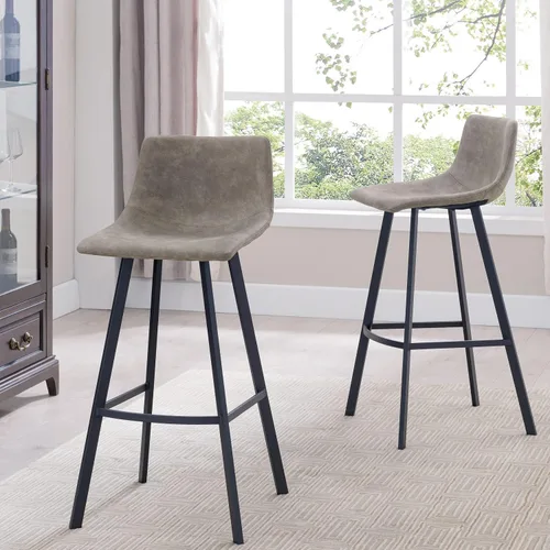 Vista 12 de Leick Home 10137BL/GR Taburete de bar tapizado de microfibra con base de acero, juego de 2, para encimeras de cocina elevadas, mesas altas y bares
