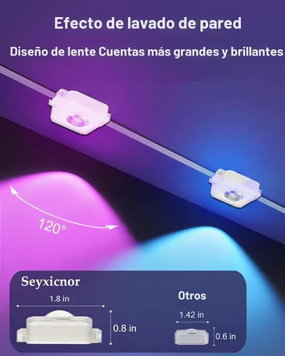 Vista 5 de Guirnalda de luces permanentes para exteriores, 50 pies RGBW+IC Smart LED aleros luces impermeables IP67, aplicación y control remoto, iluminación