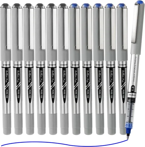 Vista 2 de EYEYE Bolígrafos de rodillo de 1.0mm, 6 bolígrafos de rodillo negros y 6 azules de punta gruesa de secado rápido, bolígrafos de tinta líquida