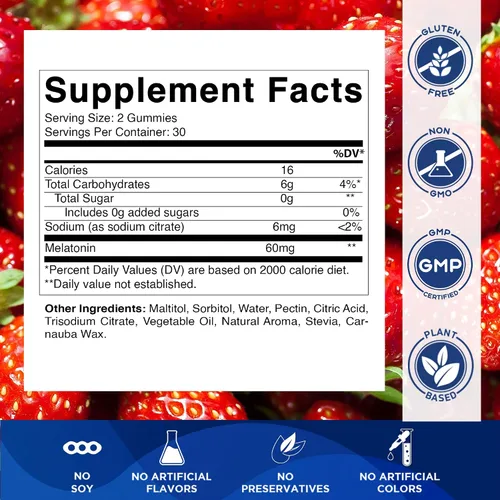 Vista 2 de Vitamatic Melatonina sin azúcar 60 mg - 60 gomitas vegetarianas - Suplemento que no forma hábito