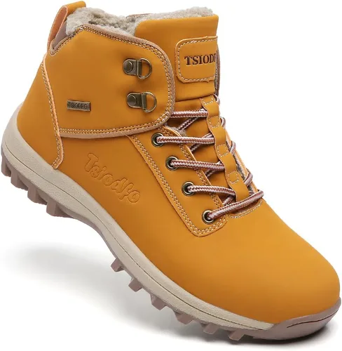 Vista 12 de TSIODFO Botas de moda para mujer, de invierno, impermeables, para exteriores, de cuero, color rosa dulce 566 Beige