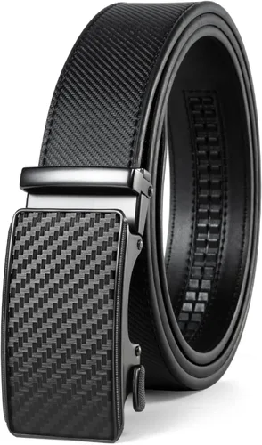 Vista 11 de Drowsmen - Cinturón de cuero para hombre con trinquete de 1 3/8 pulgadas, hebilla automática de deslizamiento con clic, ajuste ajustable para un