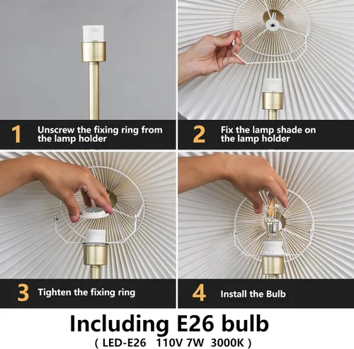 Vista 6 de KUNJOULAM Lámpara de pie plisada, lámpara de pie de poste, lámpara alta de diseño simple con pantalla de tela, lámpara de pie para sala de estar