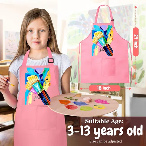 Vista 5 de Delantal de regalo de Navidad para niños con nombre personalizado, delantal para pintura, artes y manualidades, ideal para niños y niñas