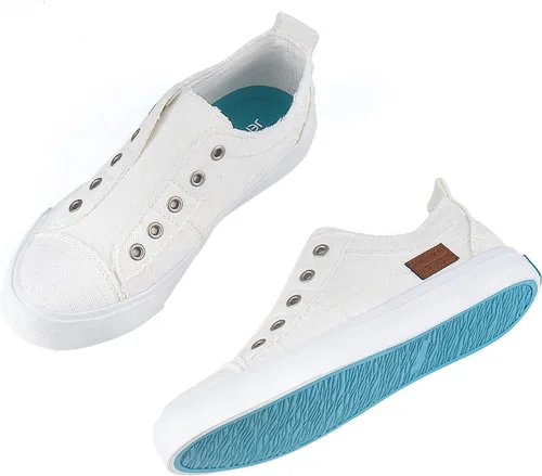Vista 5 de JENN ARDOR Tenis de moda para mujer, bajos, hechos de tela sin cordones, fáciles de poner
