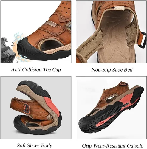 Vista 2 de Sandalias para hombre con punta cerrada, sandalias deportivas de cuero, sandalias de pescador, sandalias casuales para caminar al aire libre