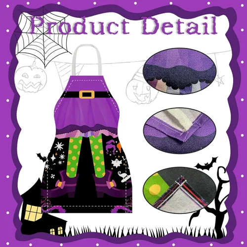 Vista 3 de YLOLUL Delantal de cocina de Halloween, delantales de cocina de bruja, decoración de fiesta de Halloween, delantales de cocina para niños