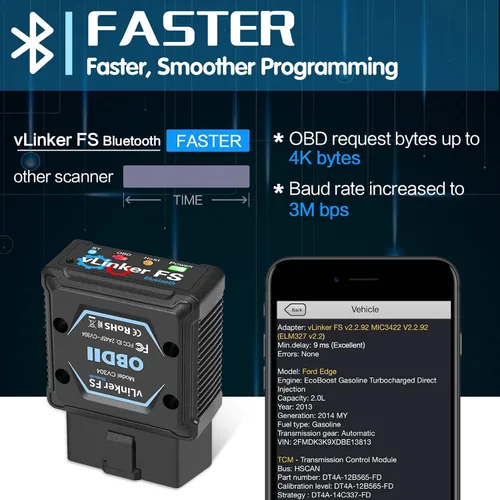 Vista 2 de Vgate vLinker FS Bluetooth OBD2 Herramienta de escaneo de diagnóstico, lector de código de coche OBDII para iOS, Android y Windows OBDII - Lector