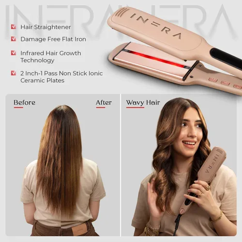 Vista 5 de INFRA Plancha plana de cerámica iónica, plancha de pelo infrarroja de 2 pulgadas, lo mejor para todo tipo de cabello, alisador profesional 2 en 1