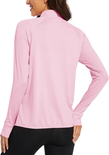 Vista 3 de CRYSULLY Camisas de protección solar UPF 50+ para mujer, de secado rápido, chaqueta de manga larga con bolsillos con cremallera, senderismo, correr