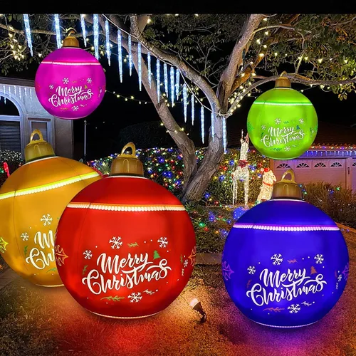 Vista 3 de Bola de Navidad inflable de cloruro de polivinilo iluminada, con luz LED de 24 pulgadas, decoración de Navidad al aire libre, bola inflable decorada
