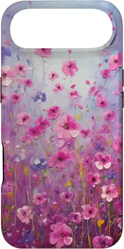 Vista 27 de Happy Pink Flowers Painting Field Purple Colors Case for iPhone 17