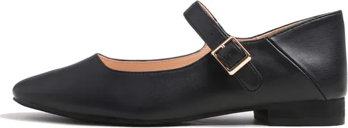 Vista 2 de FEVERSOLE Zapatos planos Mary Jane de moda con punta cuadrada y hebilla fácil de poner