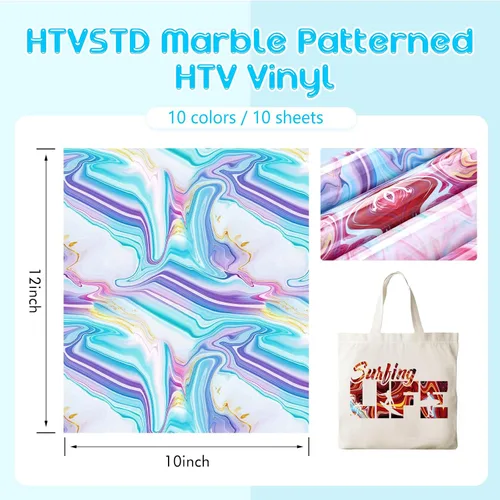 Vista 2 de HTVSTD Vinilo de transferencia de calor de mármol HTV -10 hojas de 12 x 10 pulgadas, vinilo para planchar en acuarela para telas con patrón líquido