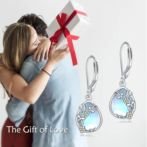 Vista 280 de Aretes colgantes con forma de lágrima de filigrana de piedra lunar de plata de ley 925 con cierre de palanca para mujer, regalos de joyería