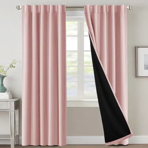 Vista 15 de H.VERSAILTEX Cortinas 100% opacas para dormitorio con forro negro, cortinas de oscurecimiento de habitación completa, con aislamiento térmico