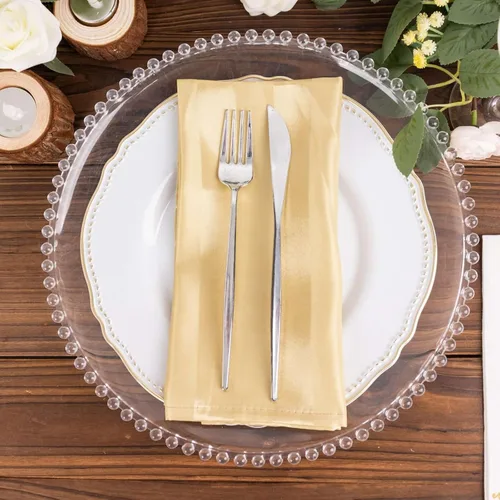 Vista 5 de Efavormart - Paquete de 5 servilletas de tela de satén a rayas color champán, reutilizables, sin arrugas, 20 x 20 pulgadas, para bodas, fiestas