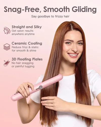 Vista 5 de ZAVAREA Alisador y rizador de pelo inalámbrico, alisador de pelo portátil para viajes, plancha plana inalámbrica de cerámica para mujeres, plancha