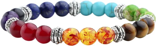 Vista 2 de Jovivi Juego de collar y aretes y pulseras de chakras con cristales curativos de árbol de la vida de 7 chakras, regalos del día de la madre, Piedra
