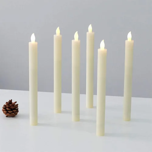 Vista 7 de Eldnacele Velas cónicas sin llama de marfil parpadeantes con control remoto Candelabros LED que funcionan con pilas, luz regulable de cera real A-6
