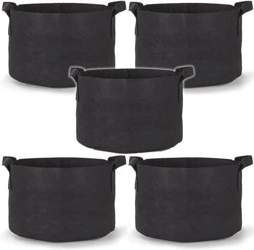 Vista 11 de 247Garden Paquete de 5 Macetas/Bolsas de Cultivo de Tela de Aireación de 1 Galón para Plantas con Asas (260 GSM, Negro, 6H x 7D)