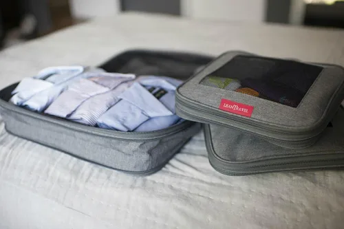 Vista 5 de LeanTravel Juego de 3 cubos de compresión para viajes color gris doble cremallera