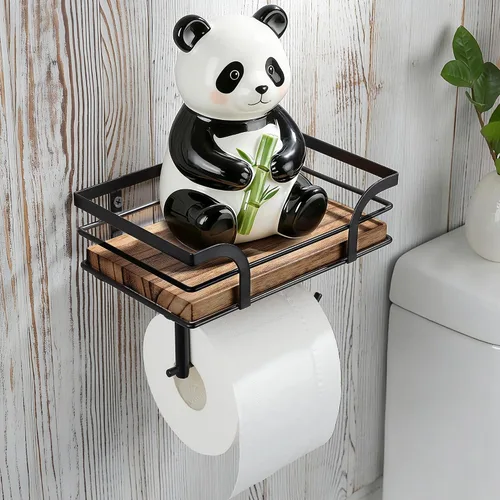 Vista 10 de Soporte de papel higiénico con estante de almacenamiento, cepillado, montaje sin taladros, se adapta a toallitas húmedas de tamaño Costco, para baño