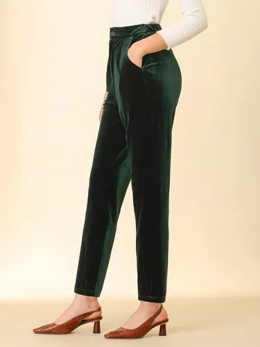Vista 4 de Allegra K Pantalones de terciopelo elegantes de cintura alta con bolsillos para mujer 2023