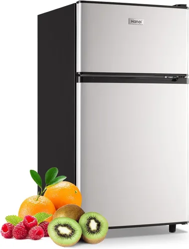 Vista 11 de WANAI Mini Refrigerador Compacto Pequeño con Congelador, Mini Refrigerador Retro con Doble Puerta, 7 Termostato Ajustable, Estantes Ajustables Para