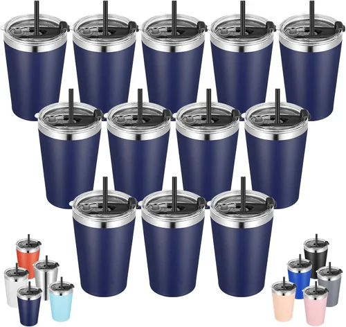 Vista 8 de VEGOND - Vaso térmico de acero inoxidable de 12 onzas con aislamiento al vacío de doble pared, vaso para viaje con tapa y pajita reutilizable Negro
