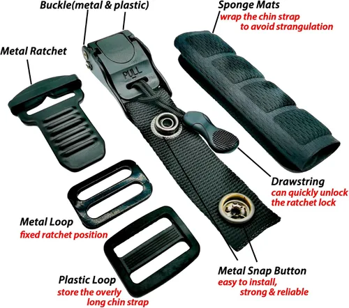 Vista 6 de Helmet Quick Release Buckle Kit, Metal Helmet Chin Strap Adapter, Compatible with Classic D-Rings Helmet