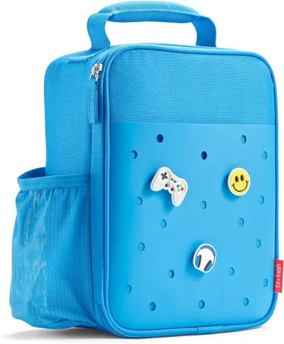 Vista 16 de Fit & Fresh Lonchera personalizable con dije para niños y niñas, lonchera infantil de fútbol con 6 dijes deportivos, bolsa de almuerzo reutilizable