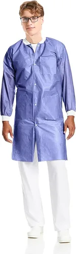 Vista 9 de Medical Nation Abrigos de laboratorio desechables de 1.76 oz/m², abrigo de laboratorio profesional hasta la rodilla, puños de punto, bolsillos Negro