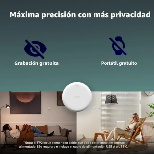 Vista 6 de Aqara Sensor de presencia FP2, sensor de movimiento inteligente con cable, radar de ondas milimétricas, posicionamiento de zona, detección